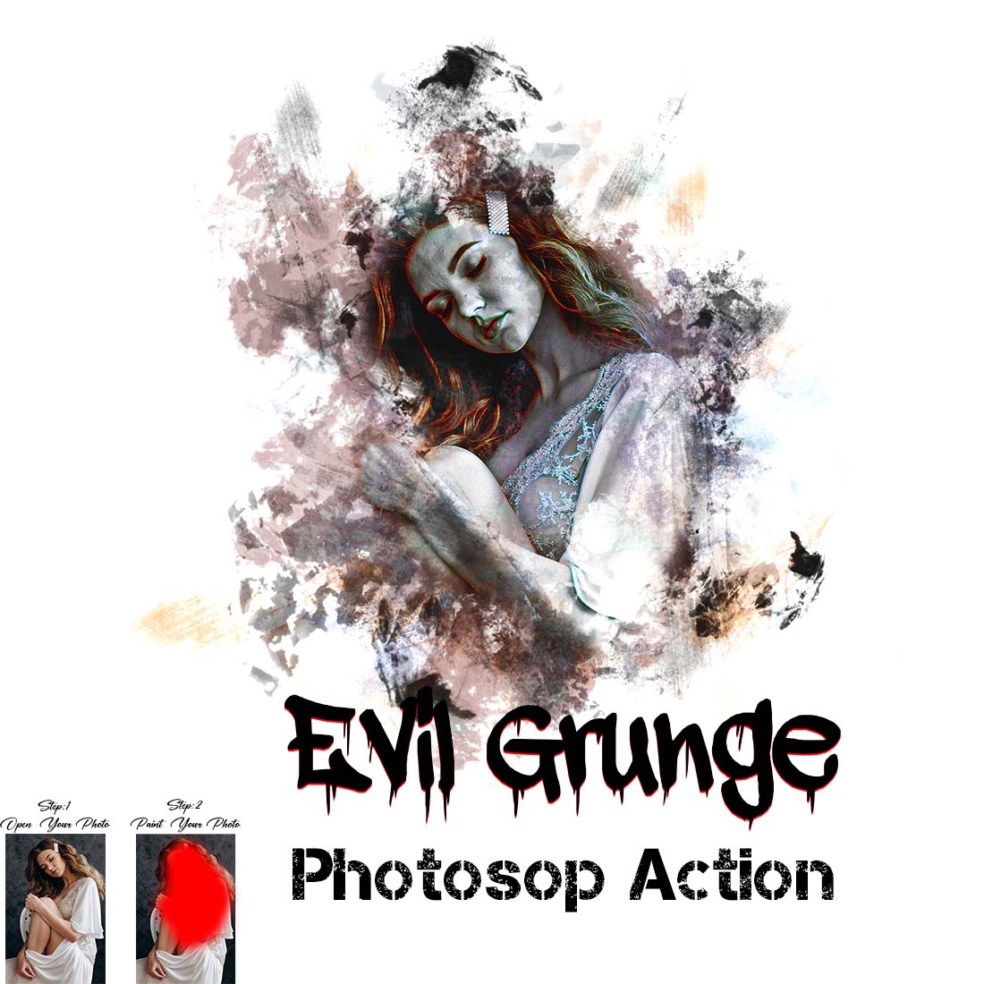 Evil Grunge Photoshop Action cover image.