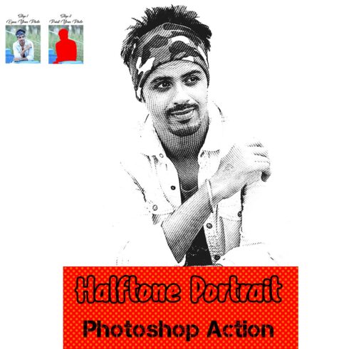 Halftone Portrait Photoshop Action cover image.
