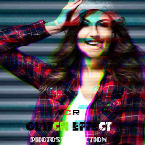 VCR Glitch Effect Photoshop Action cover image.