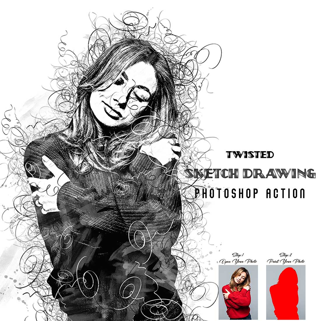 Twisted Sketch Drawing Photoshop Action cover image.