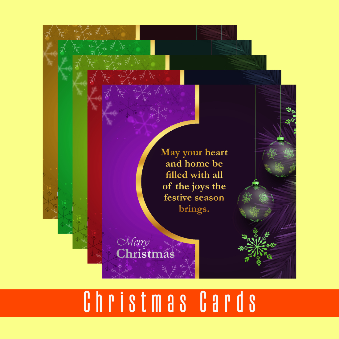 5 Beautifully Designed Vector Christmas Cards with Heartfelt Christmas Wishes preview image.