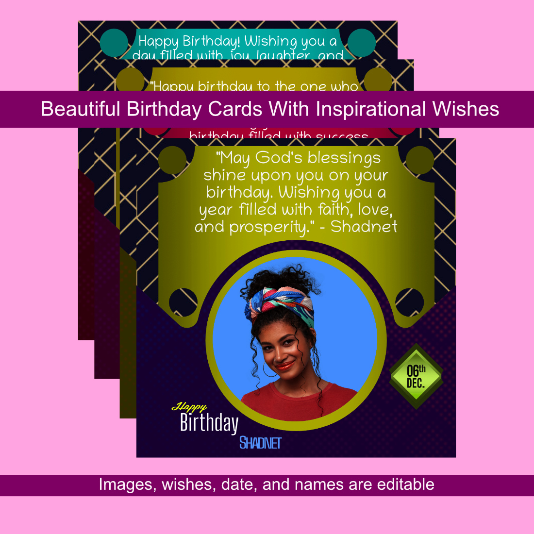 8 Beautifully Designed Birthday Cards with Inspiring Birthday Wishes preview image.