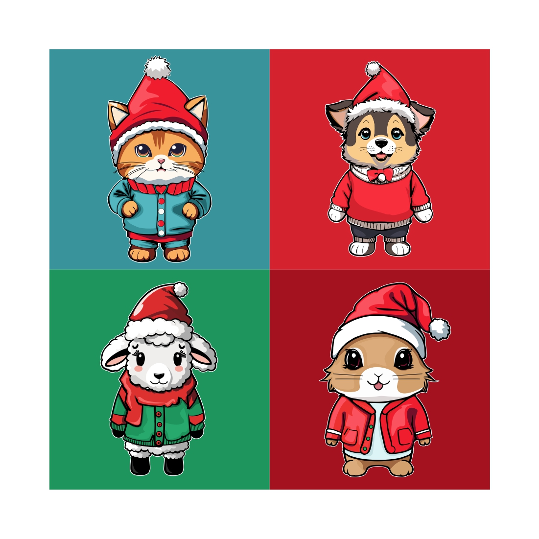 4 cute animal characters with a Christmas theme - only $5 preview image.