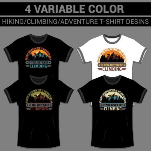 4 variable color HIKING/CLIMBING/ADVENTURE T-shirt designs cover image.