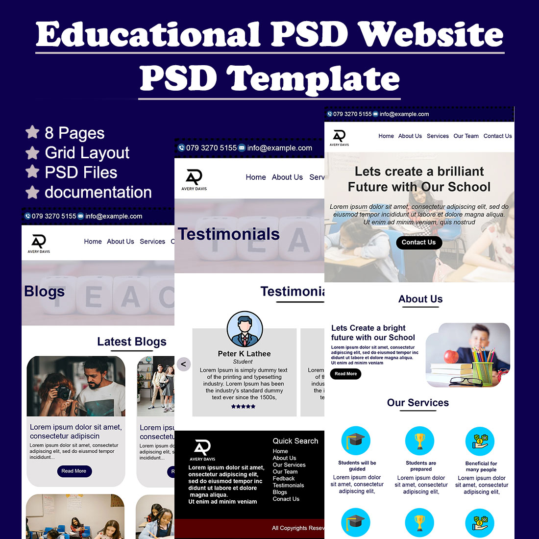 Educational PSD Website - PSD Template preview image.
