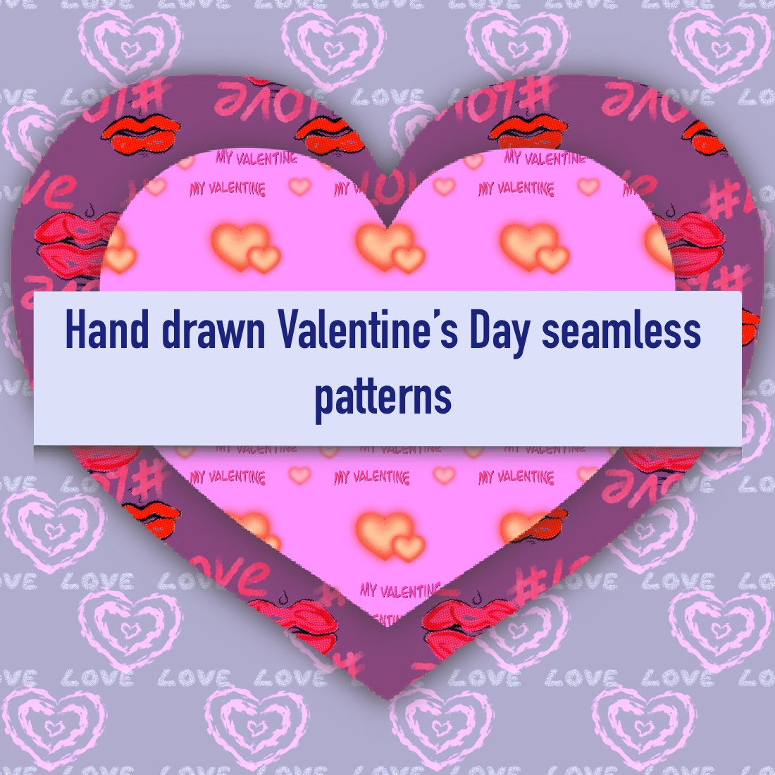 Hand Drawn Valentine's Day Seamless Patterns preview image.