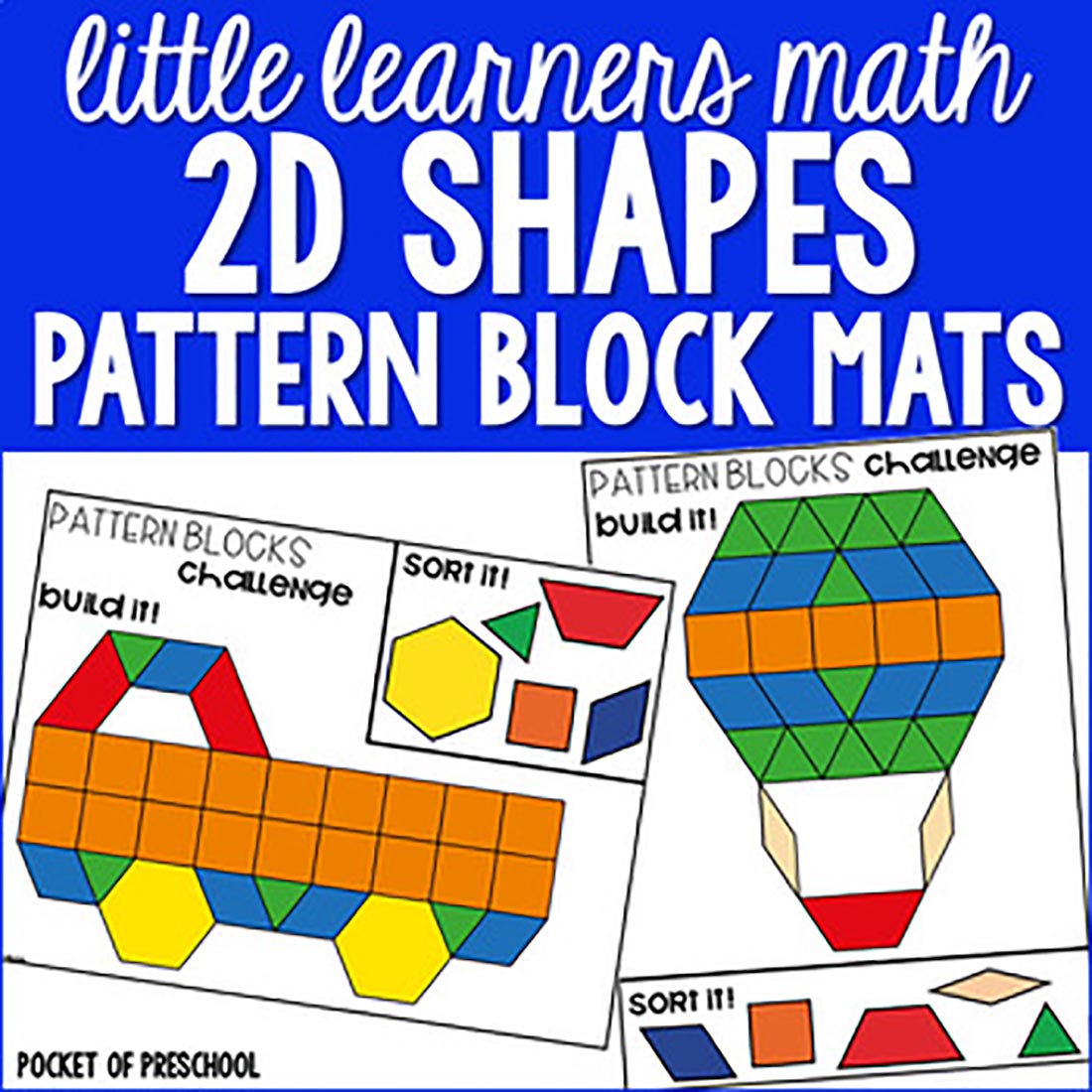 Pattern Block Mats - 2D Shapes Sample Pack for Preschool, Pre-K, and Kinder cover image.