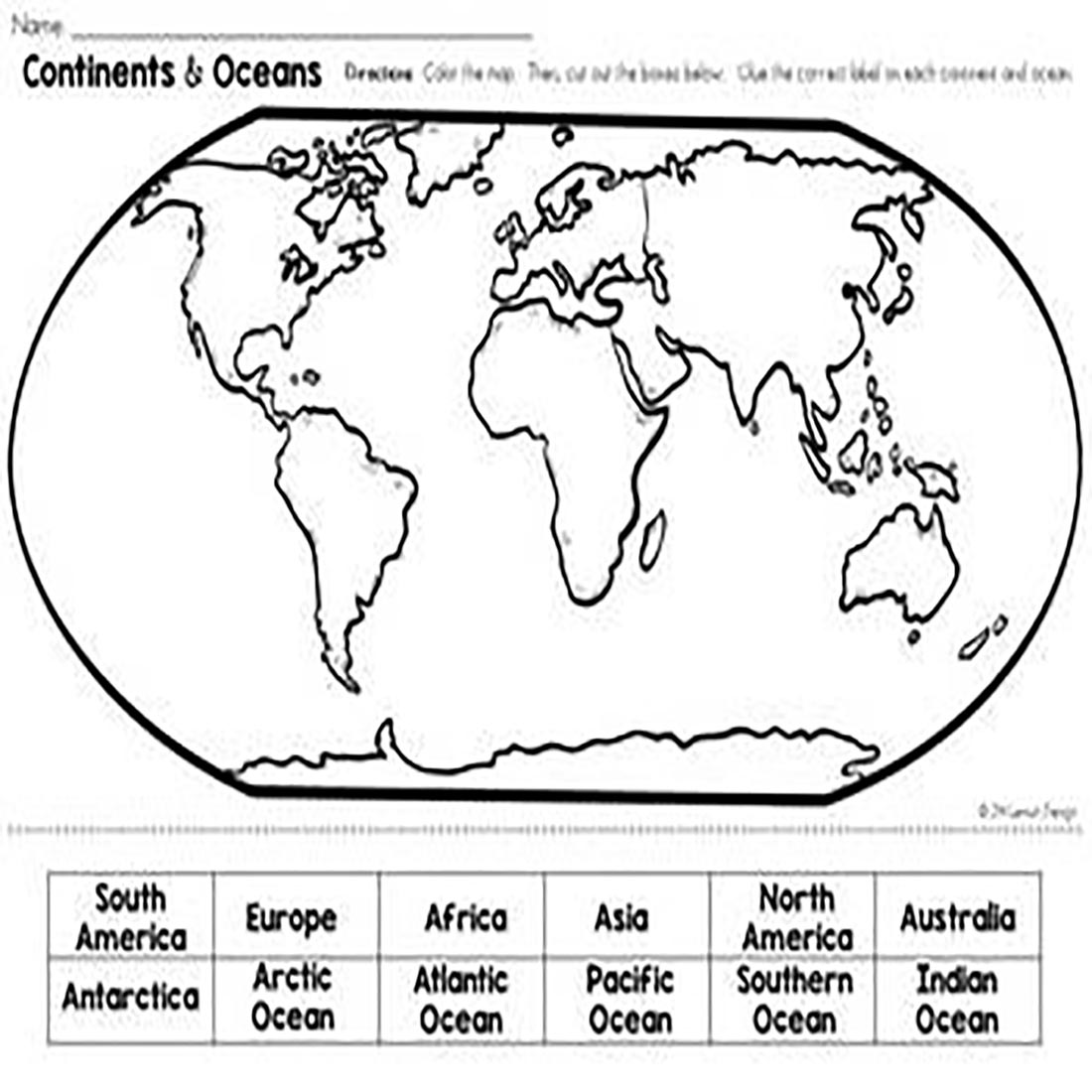 Label the Continents and Oceans: Cut and Paste preview image.