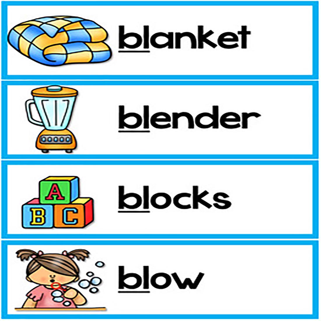 Consonant Beginning L Blends Worksheets: Bl Blend Kindergarten 1st Grade Phonics preview image.