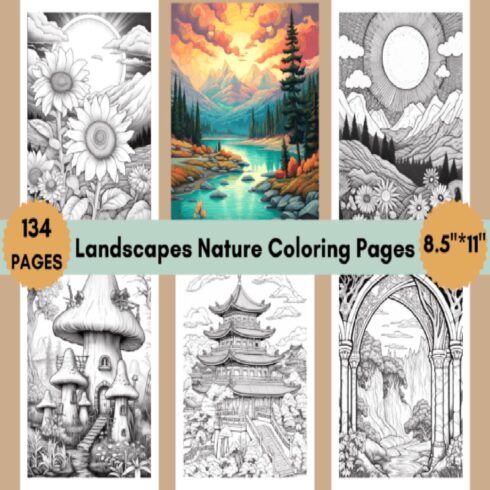 134 Relaxing Landscapes Coloring Pages cover image.