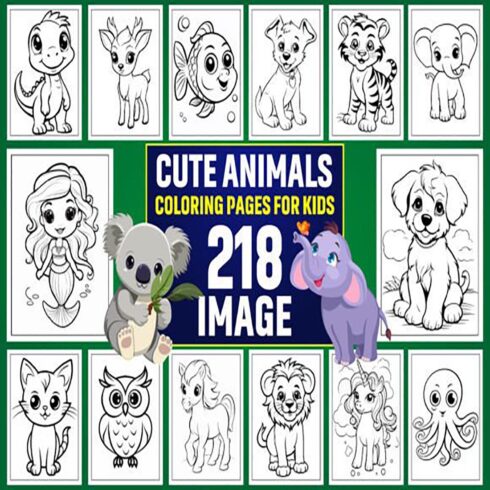 218 Cute Animals Coloring Pages for Kids cover image.