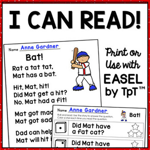 Kindergarten Decodable CVC Word Phonics Reading Comprehension Passages & Games cover image.