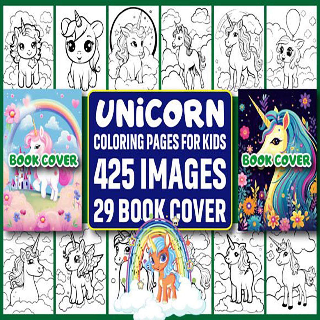 425 Unicorn Coloring Pages for Kids preview image.