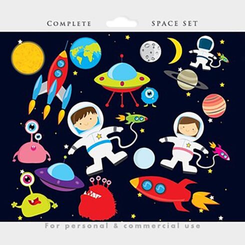Space clipart - astronaut clip art, UFOs, aliens, spaceship, rocket, planets cover image.