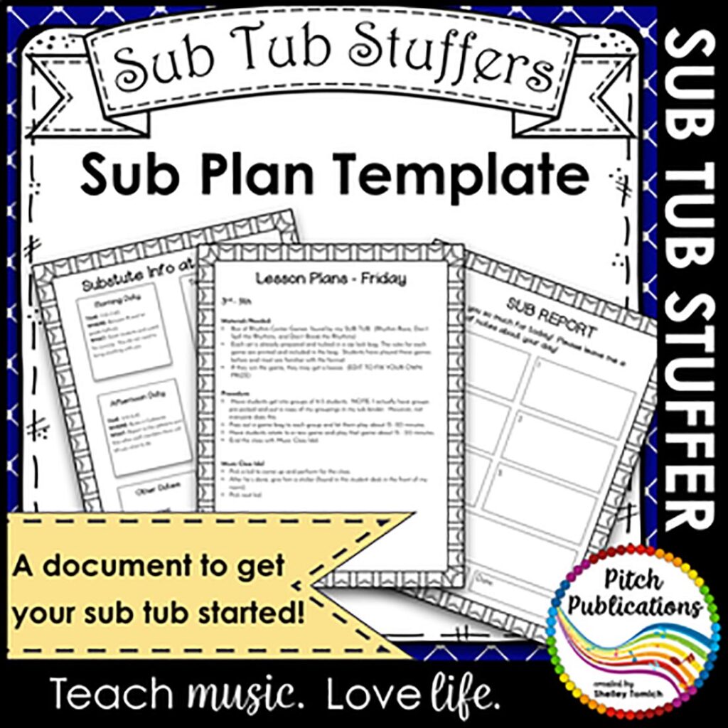 Music Sub Tub Stuffers: Music Sub Plan Template - Substitute Plans ...