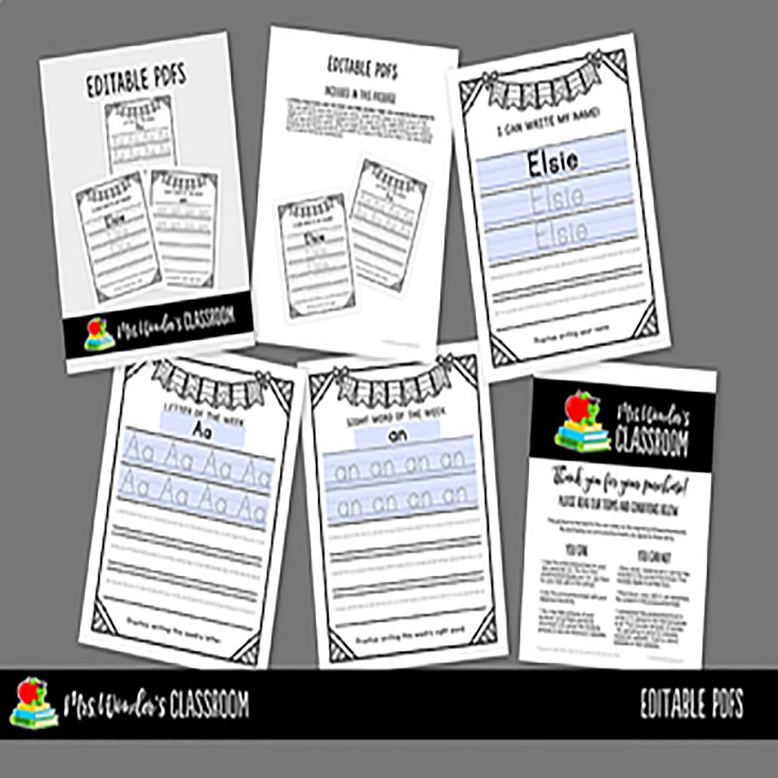 Name Writing Practice (Editable) write my name, letter and sight words practice preview image.