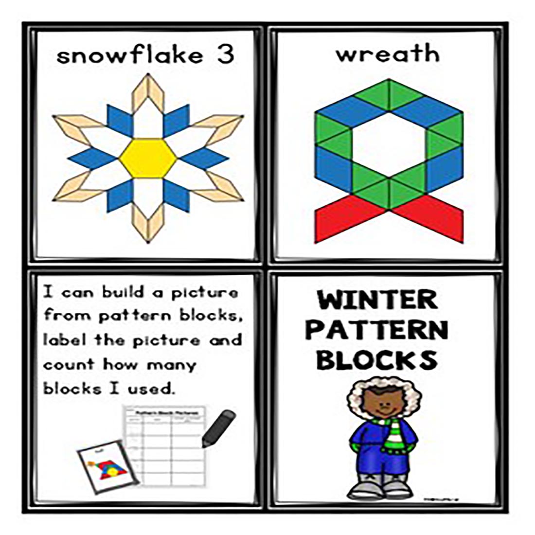 Winter Pattern Blocks Cards preview image.