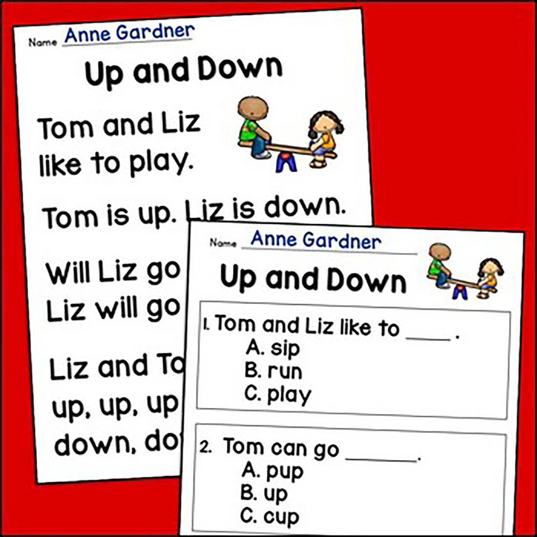 Kindergarten Decodable CVC Word Phonics Reading Comprehension Passages & Games preview image.