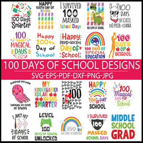 100 Days Of School Svg Bundle, 100th day of school, 100 Days of school svg cover image.