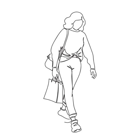 Girl Walking Single Line Art Drawing For Personal Or Commercial Use cover image.