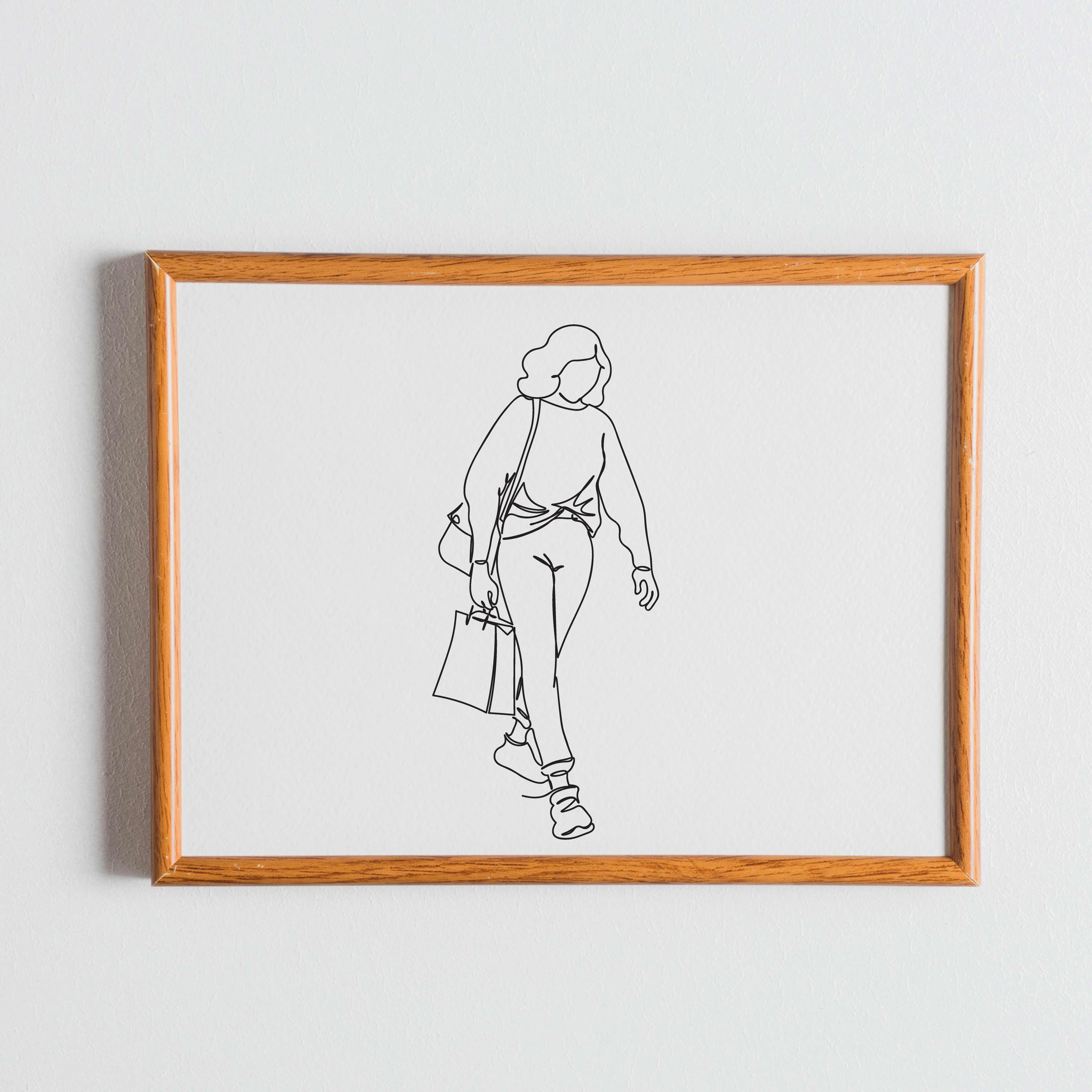 Girl Walking Single Line Art Drawing For Personal Or Commercial Use preview image.