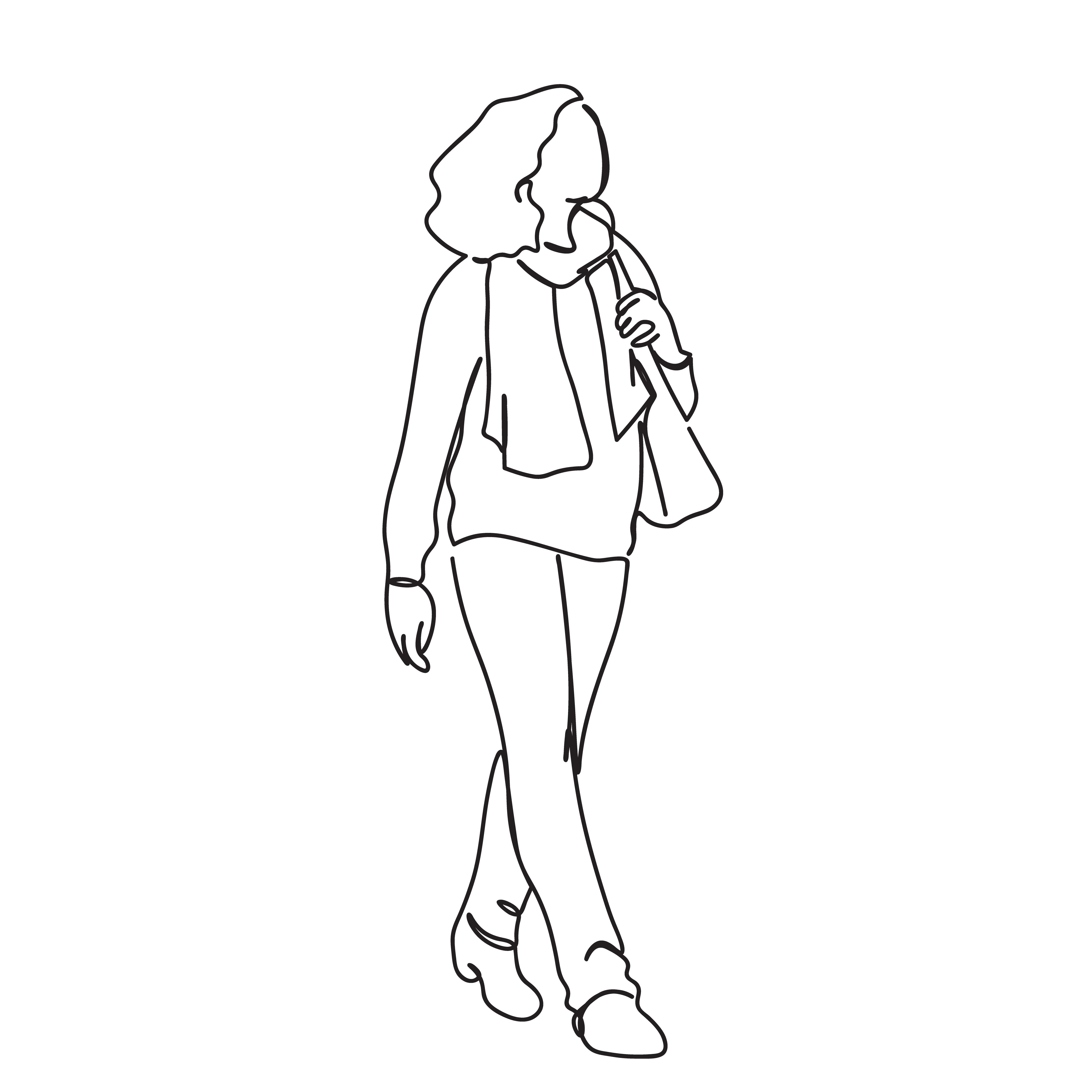 Girl walking Single Line Art Drawing For Personal Or Commercial Use cover image.