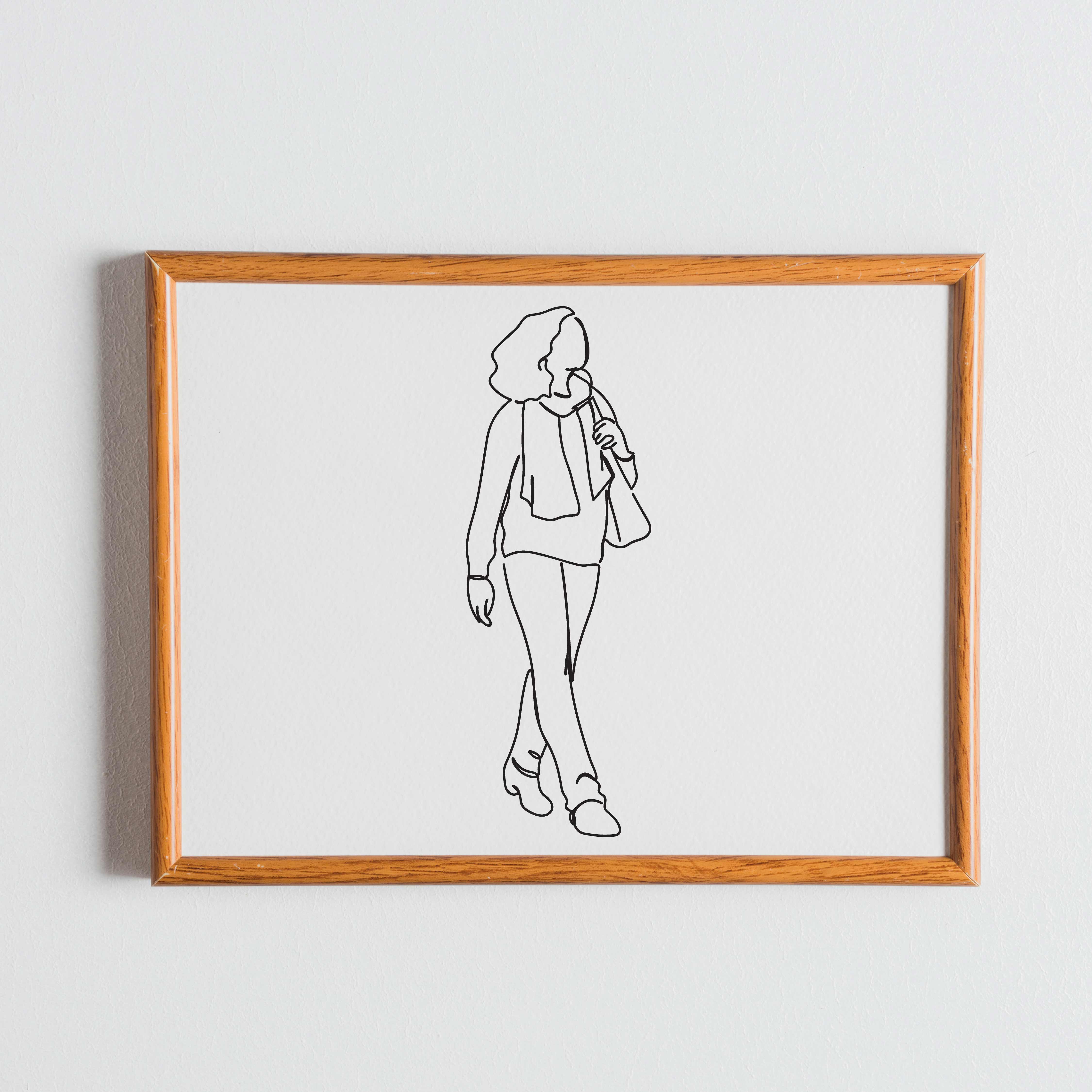 Girl walking Single Line Art Drawing For Personal Or Commercial Use preview image.
