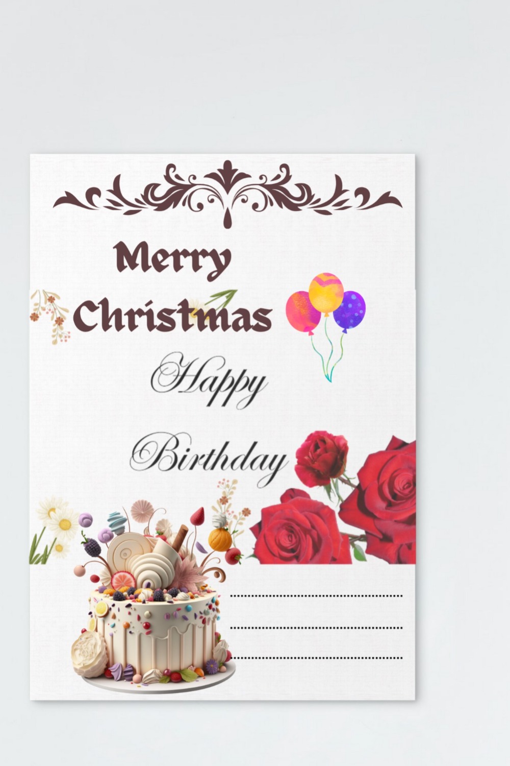 Beautiful design birthday card, merry Christmas pinterest preview image.