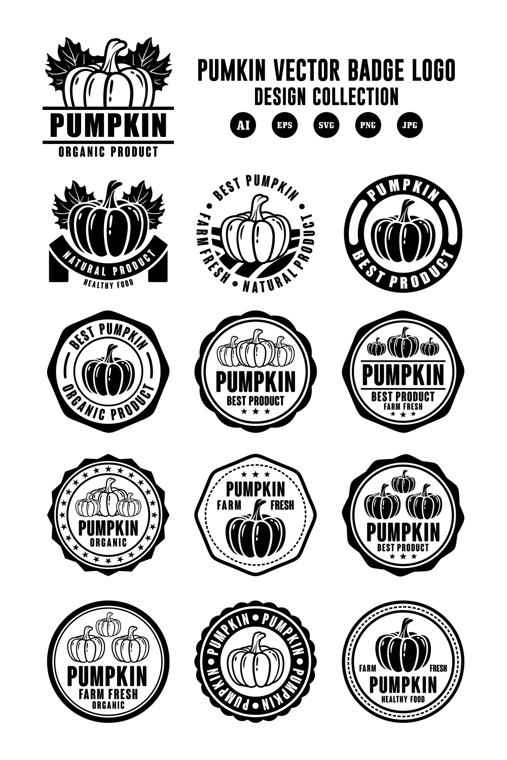 Set Pumpkin vector stamps logo design - $6 pinterest preview image.
