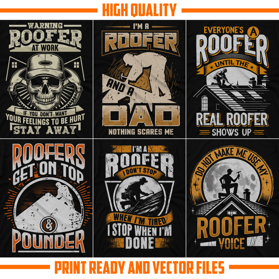 Roofer t shirt design premium bundle 10 designs preview image.