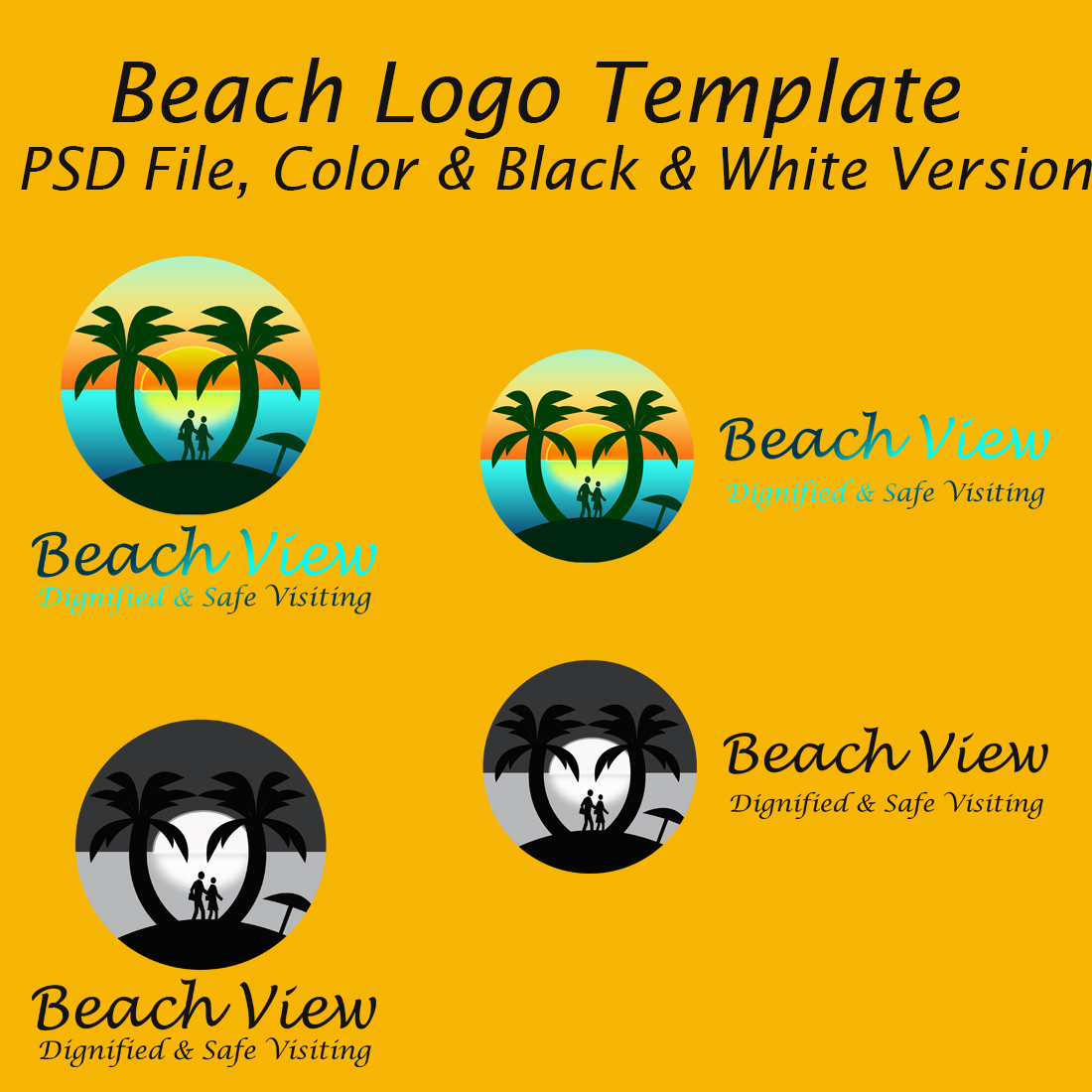 Beautiful Beach Logo Template preview image.