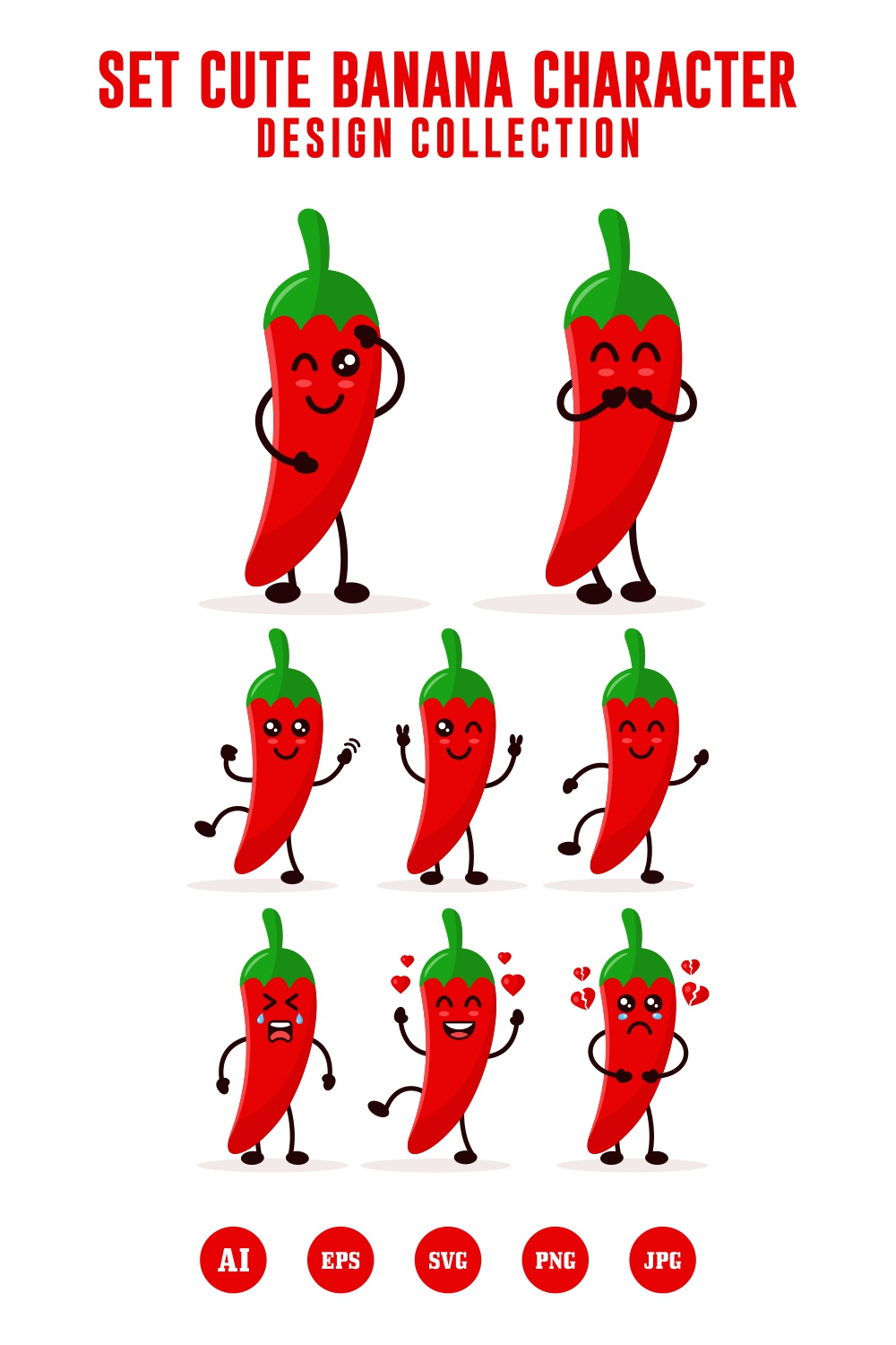 Set cute chili charater vector illustration - $4 pinterest preview image.