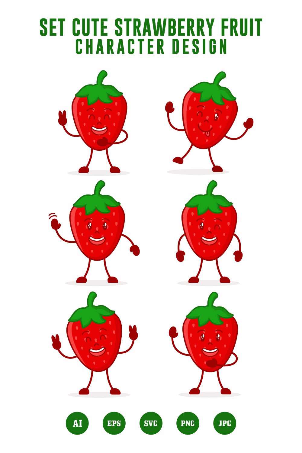 Set cute strawberry character design collection - $4 pinterest preview image.