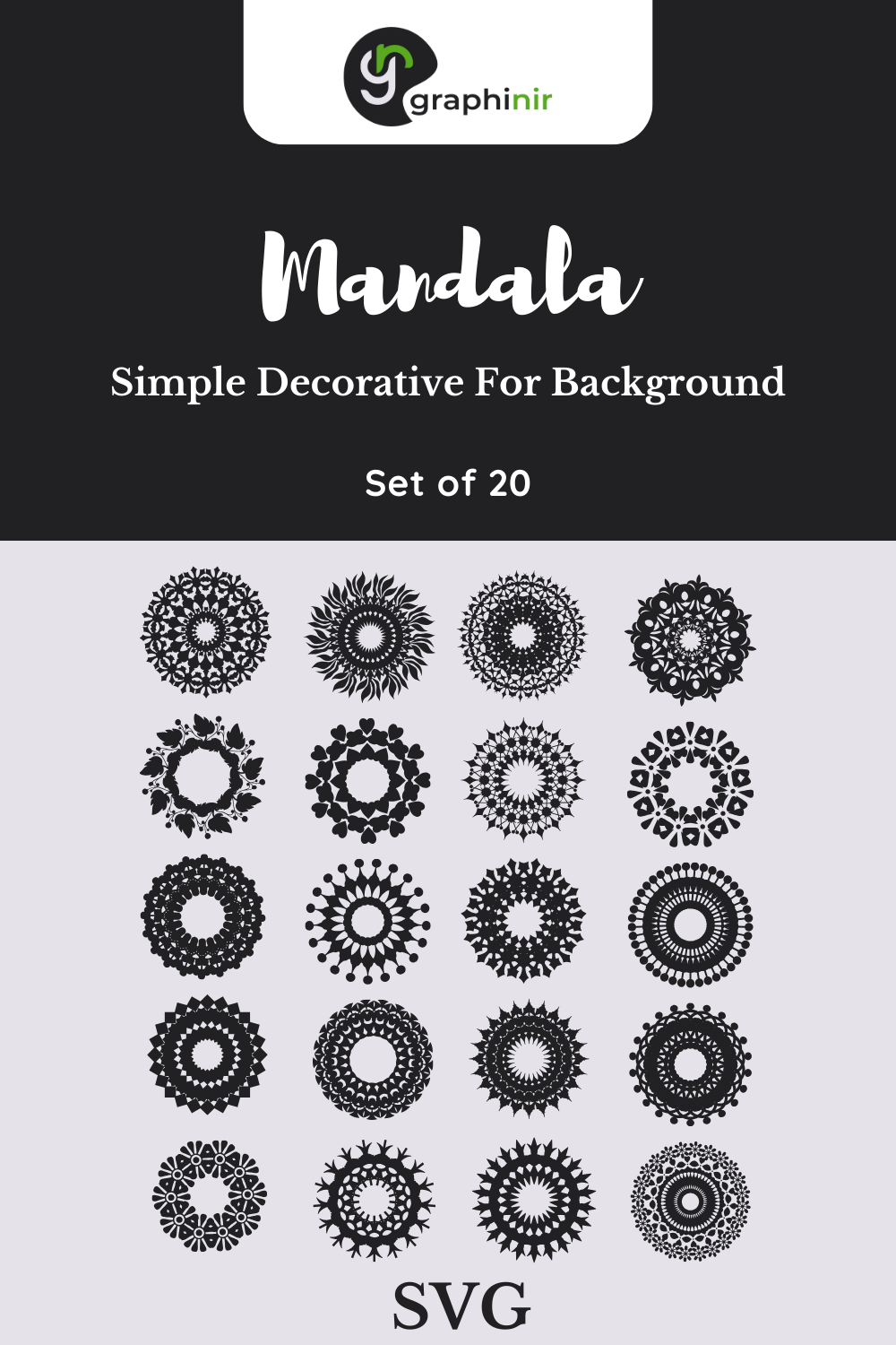 Set of 20 Simple Mandala Decorative Ornament For festive, greetings and wedding pinterest preview image.