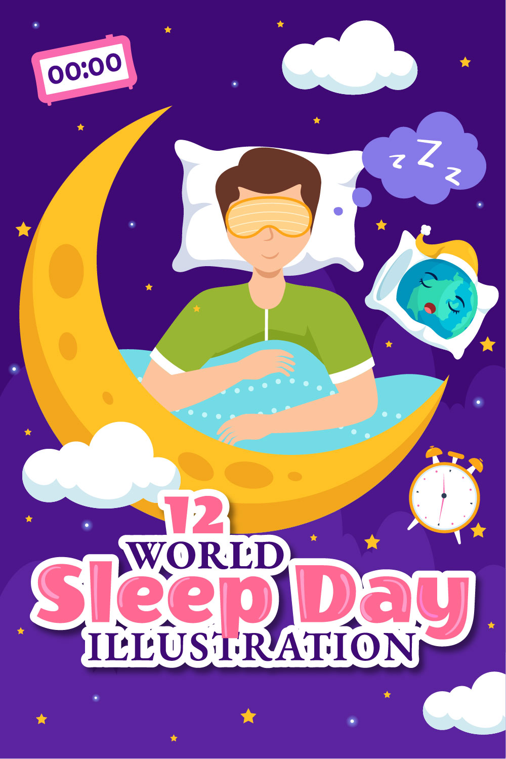 12 World Sleep Day Illustration pinterest preview image.