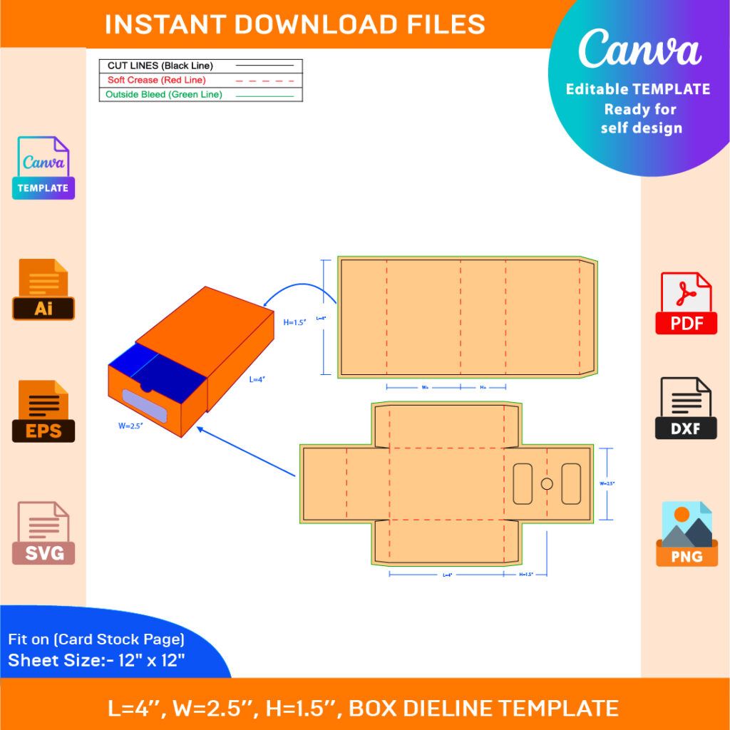Pizza Box Dieline Template AI, EPS, SVG, DXF, PDF, JPG, files