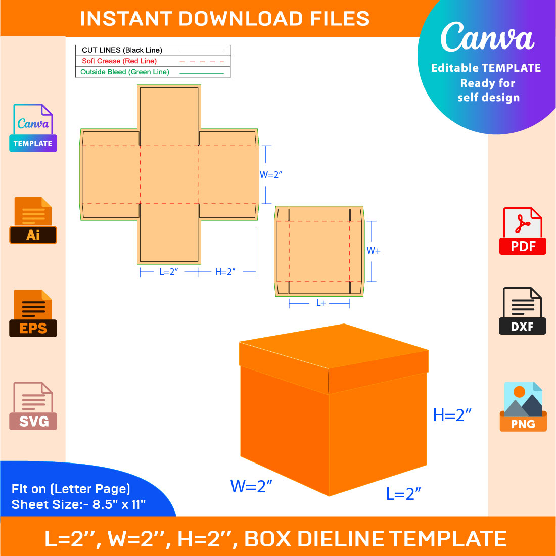 Square Box With Lid, Favor Gift Box Dieline Template SVG, Ai, EPS, PDF, JPG, PNG, DXF File cover image.
