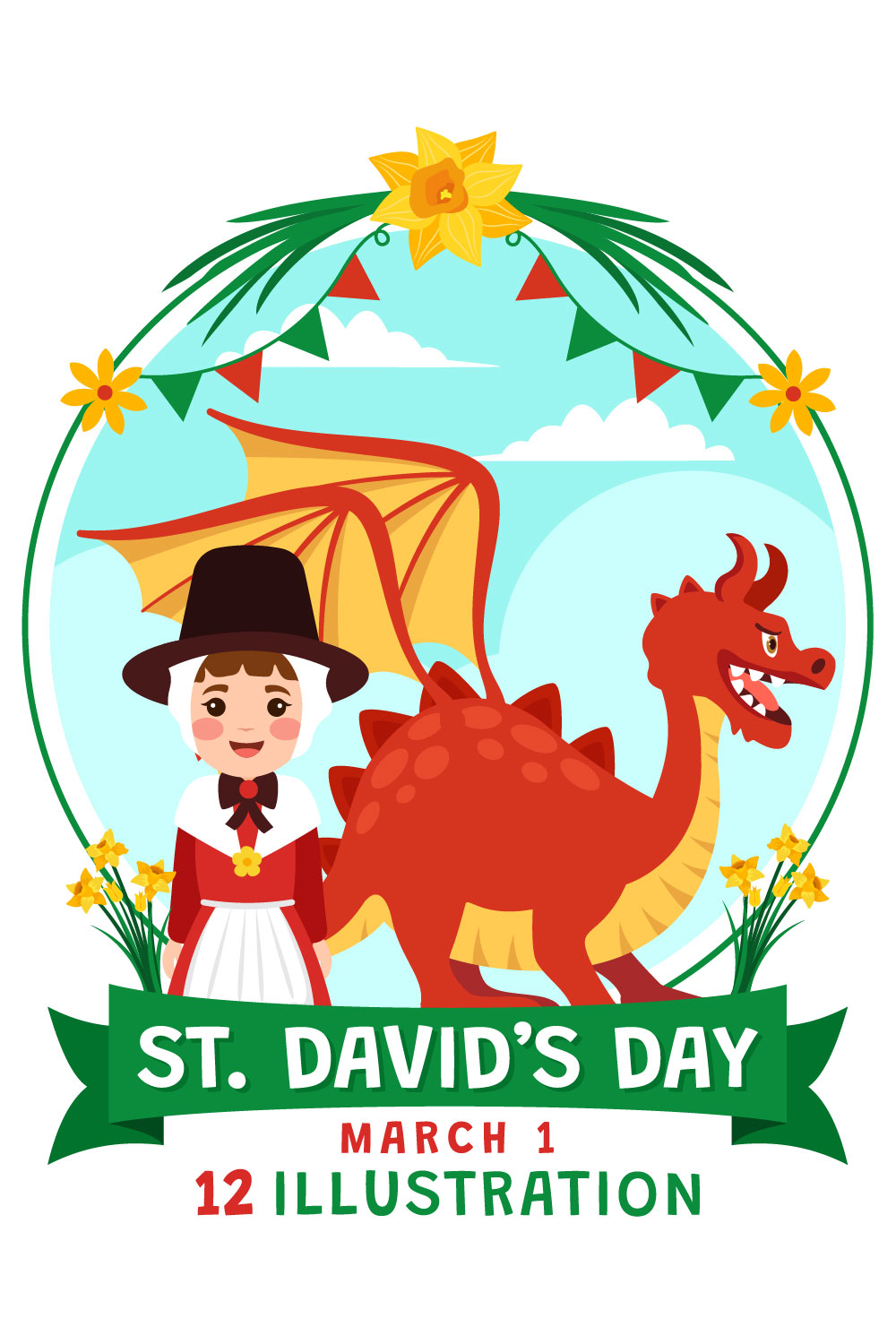 12 St David's Day Illustration pinterest preview image.