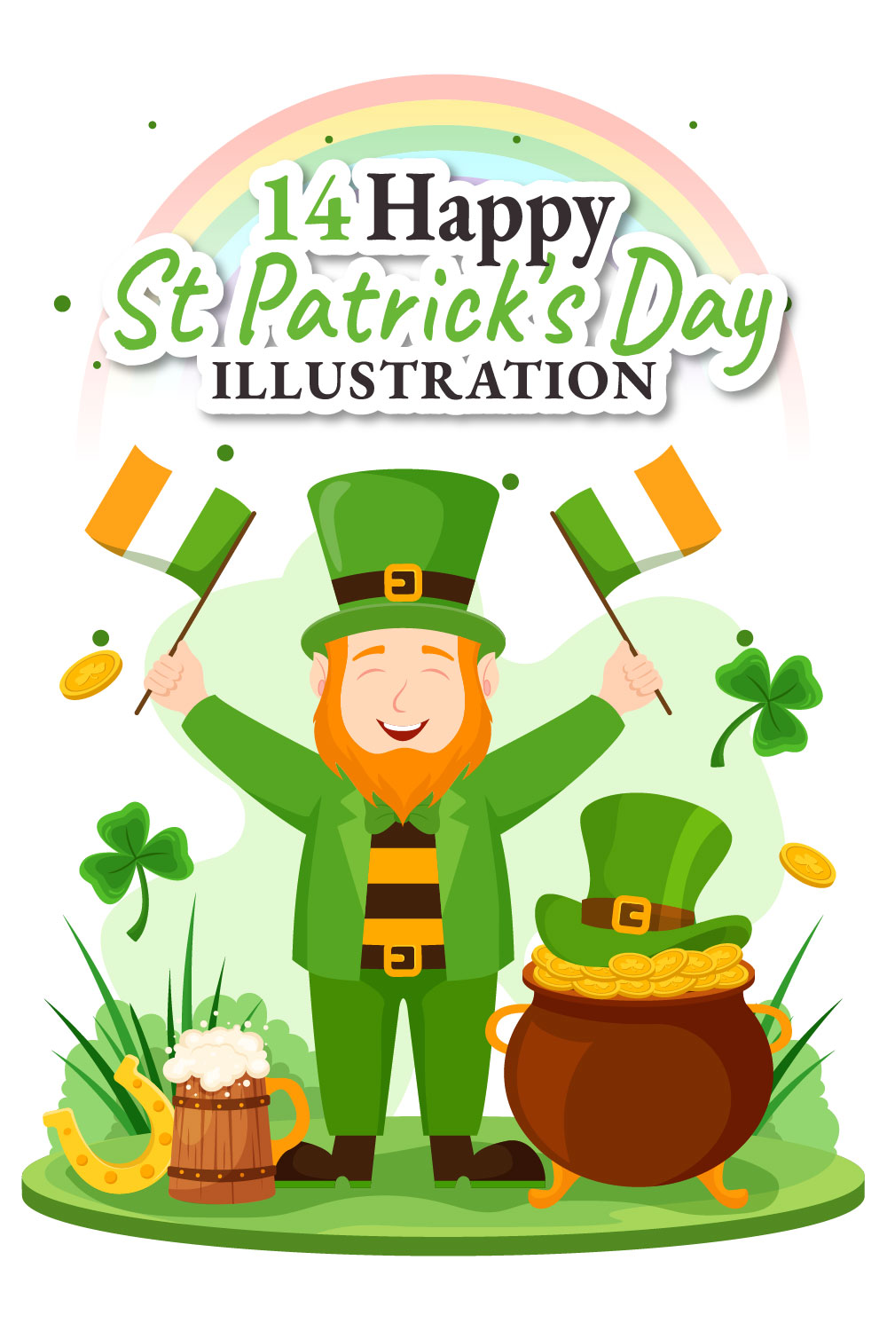 14 Happy St Patrick's Day Illustration pinterest preview image.
