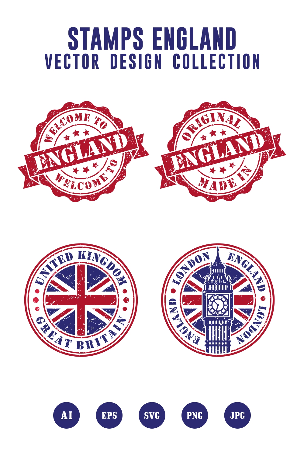 Welcome to england vector logo stamps collection - $4 pinterest preview image.