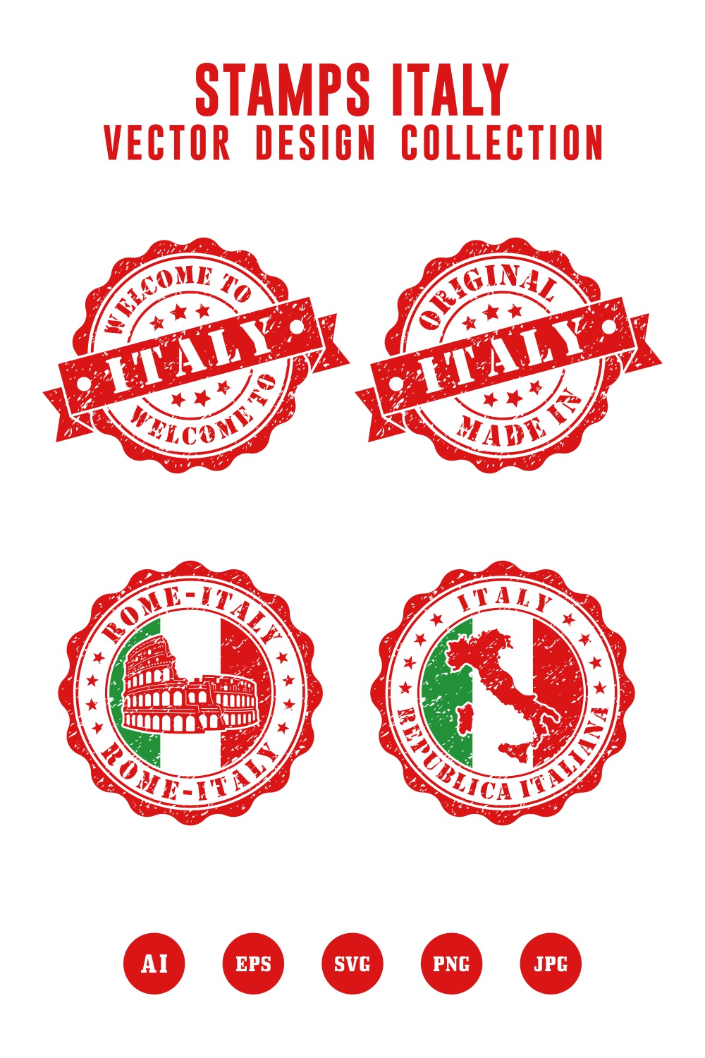 Welcome to Italy stamps vector logo design collection - $4 pinterest preview image.