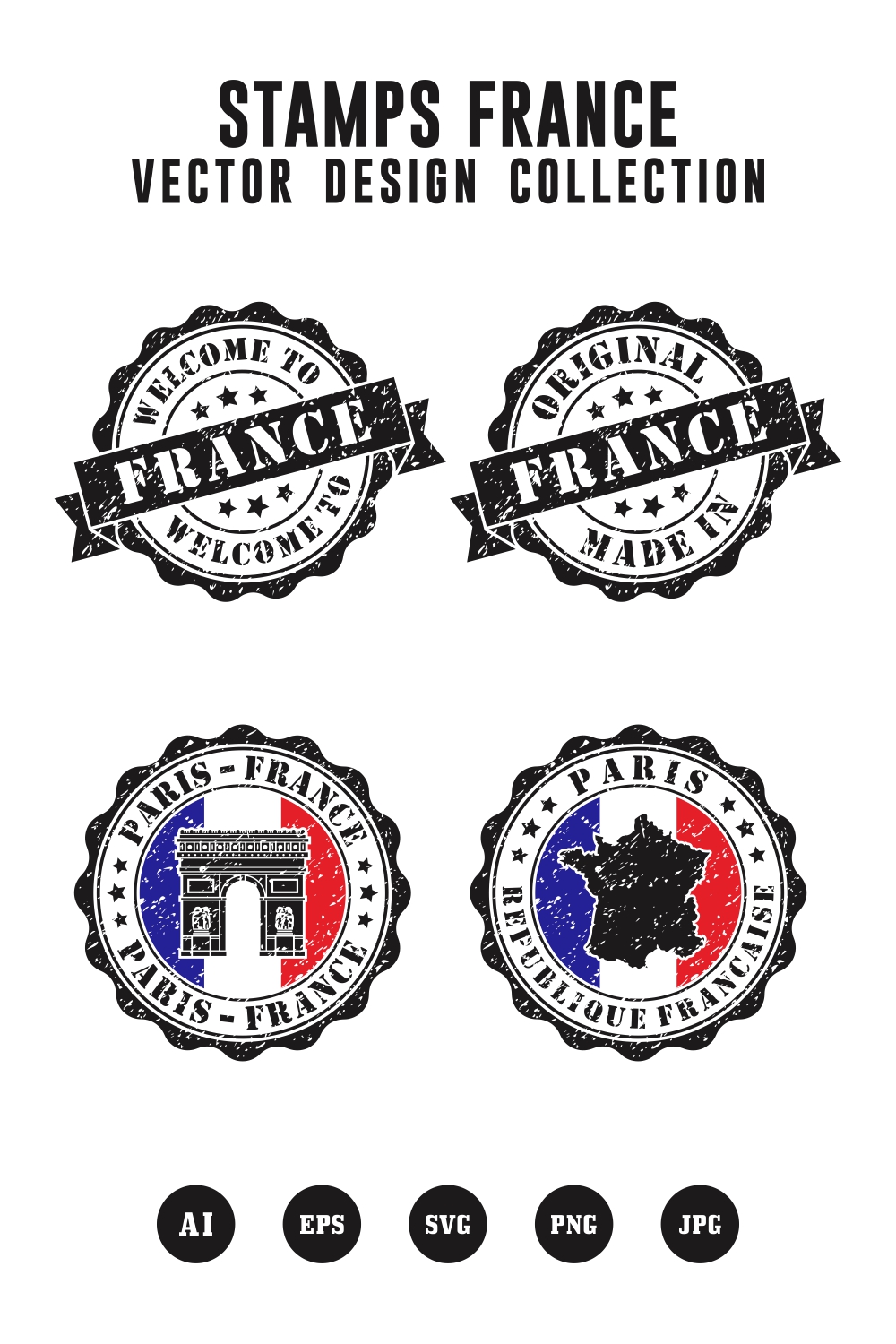 welcome to paris france vector stamps logo collection - $4 pinterest preview image.