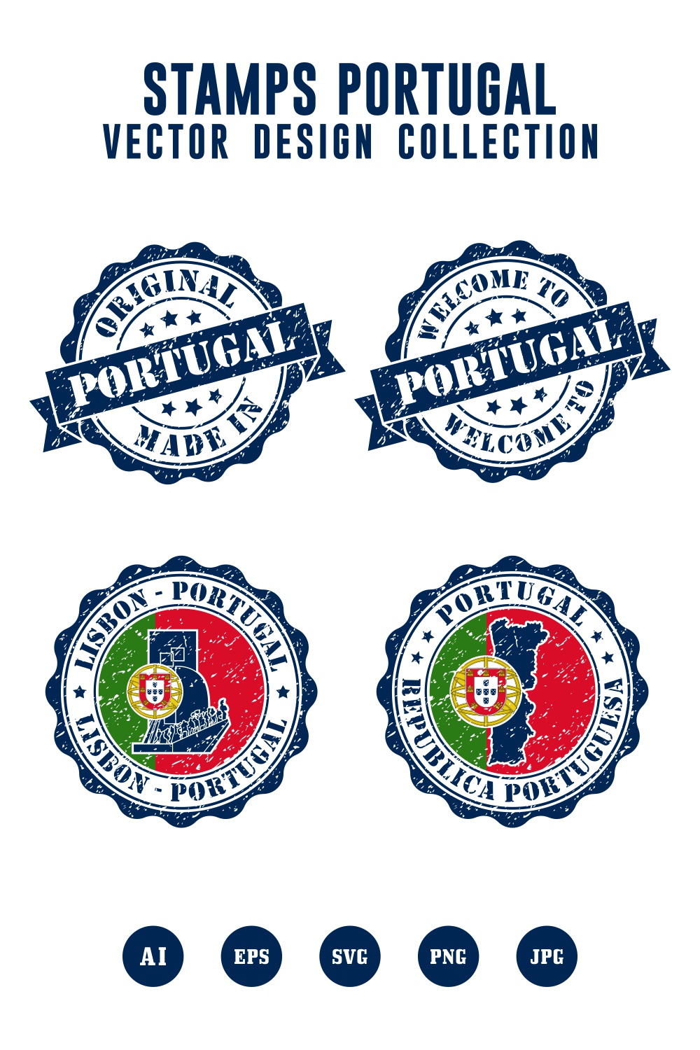Welcome to lisbon portugal vector stamps logo collection - $4 pinterest preview image.
