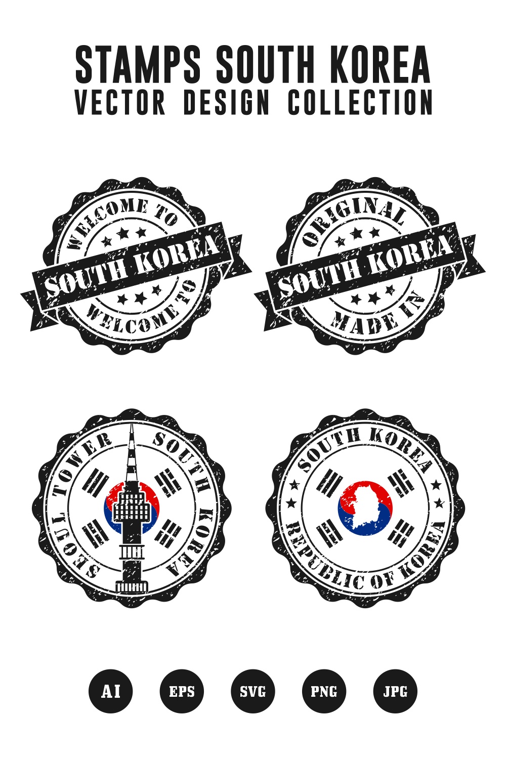 welcome to Seoul South Korea Stamps vector logo collection - $4 pinterest preview image.