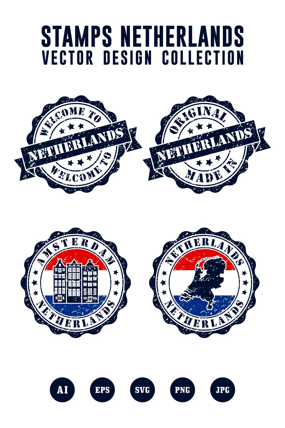 Welcome to Amsterdam Netherlands stamps logo design collection - $4 pinterest preview image.