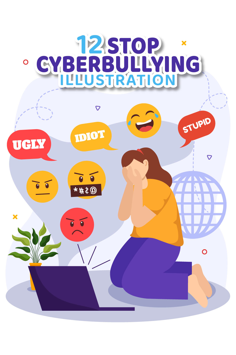 12 Stop Cyberbullying Illustration pinterest preview image.