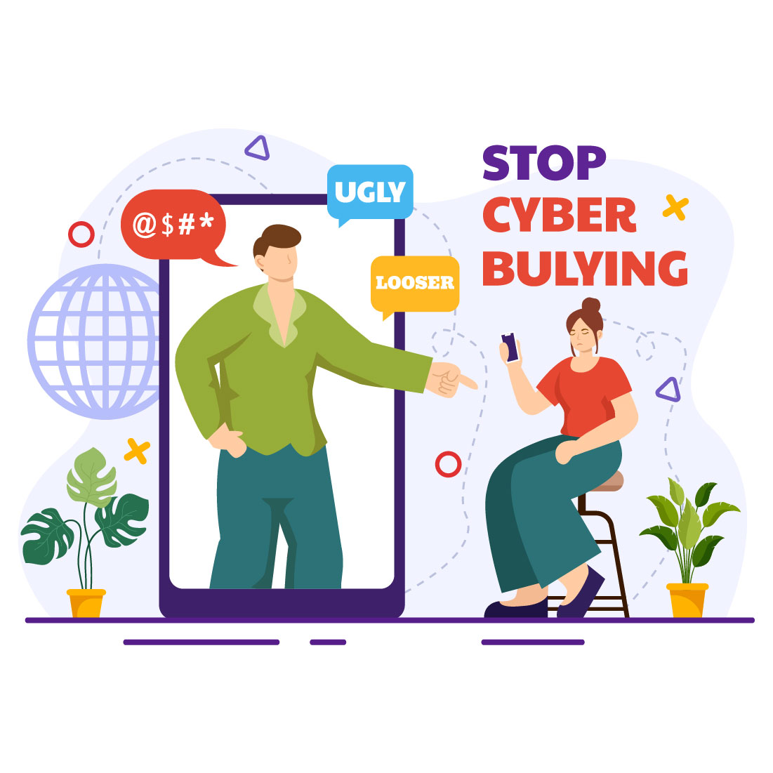 12 Stop Cyberbullying Illustration preview image.