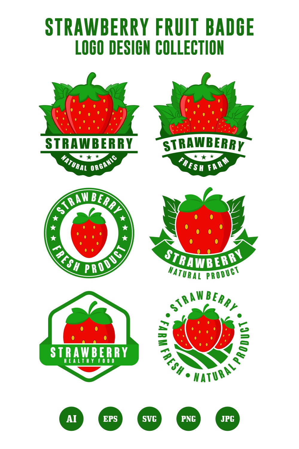 Set Strawberry fruit badge logo design collection - $6 pinterest preview image.