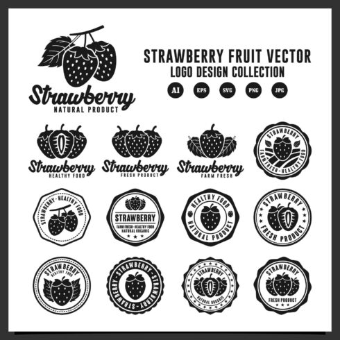 Set Strawberry fruit vector stamps logo design - $6 cover image.