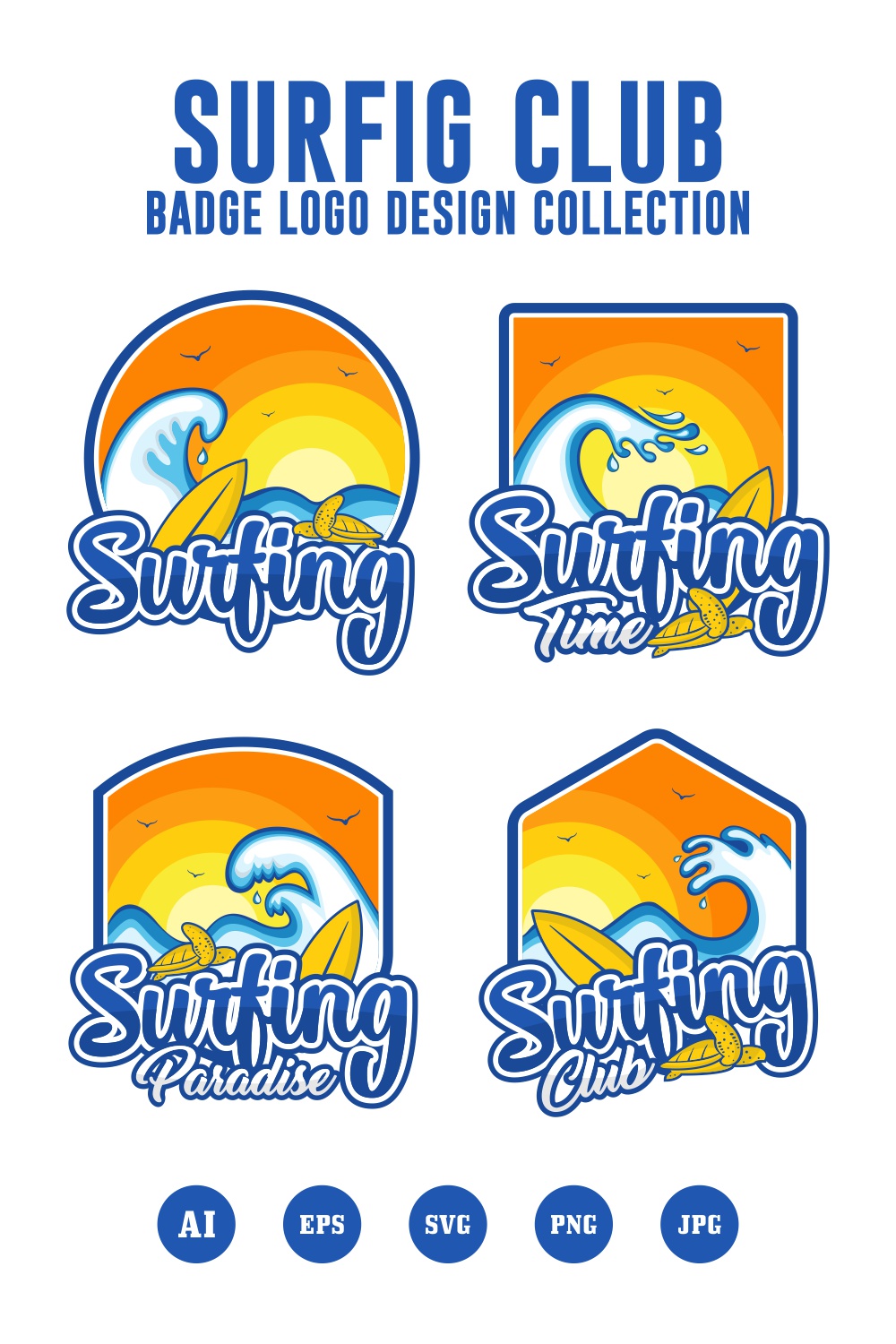 Set Surfing Club logo design collection - $4 pinterest preview image.